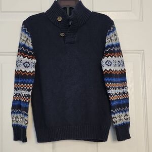 Gymboree Navy Turtleneck Sweater with Patterned Sleeves